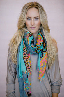 Turquoise Aztec Scarf - Pistol Annie's Boutique