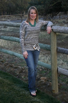 Peppered V Neck Sweater - Pistol Annie's Boutique