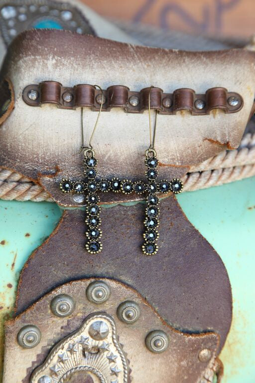Sunflower Cross Black Crystal Earrings - Pistol Annie's Boutique
