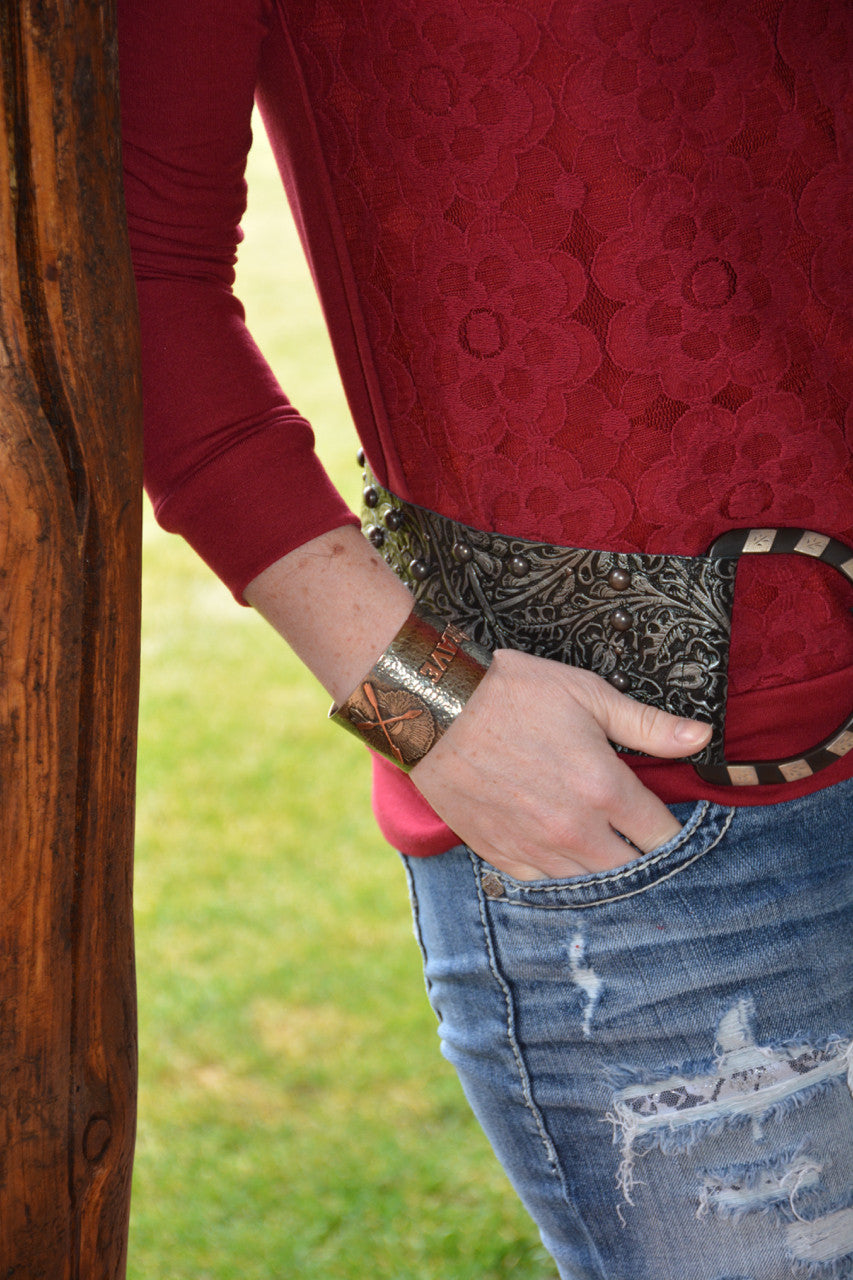 Lace Flower Detailed French Terry Sweatshirt - Pistol Annie's Boutique