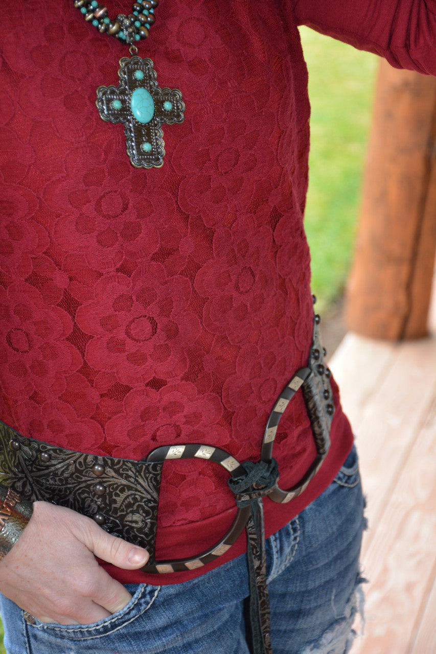 Lace Flower Detailed French Terry Sweatshirt - Pistol Annie's Boutique