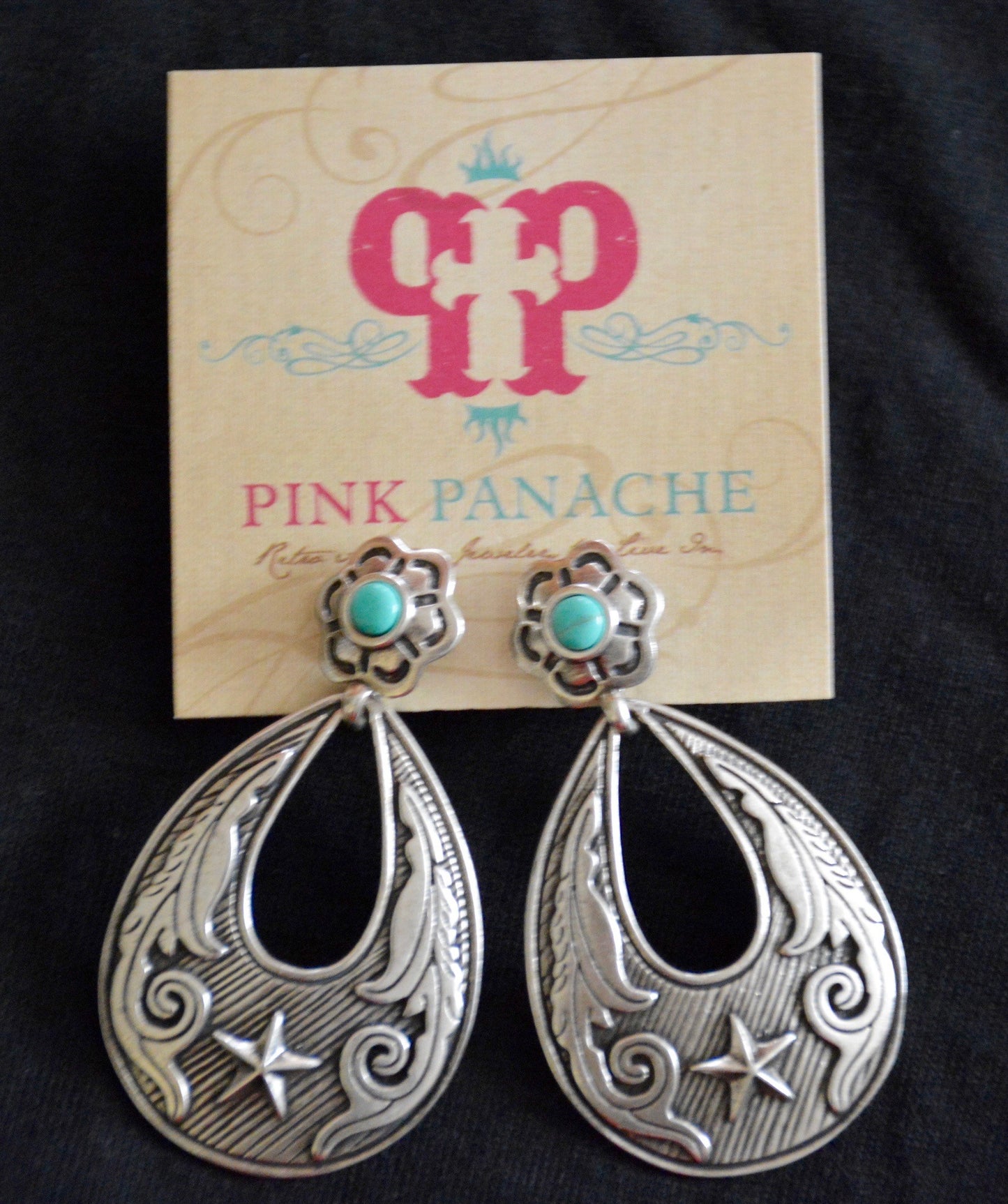 Silver Teardrop w/ Stamped Star Earrings - Pistol Annie's Boutique