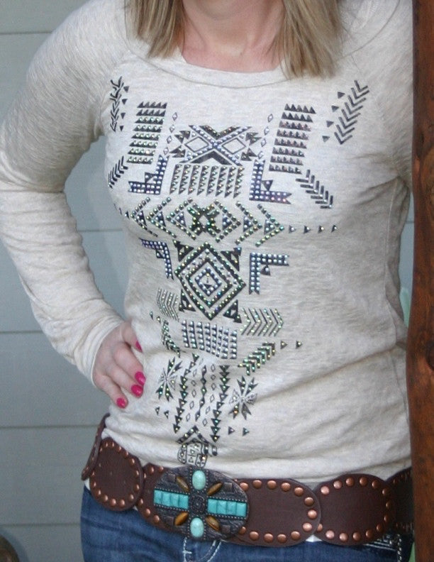 Aztec Rhinestone Top with Peek-a-boo Back - Pistol Annie's Boutique