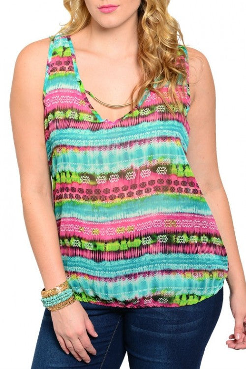 Mint & Fuchsia Aztec Tank - Pistol Annie's Boutique