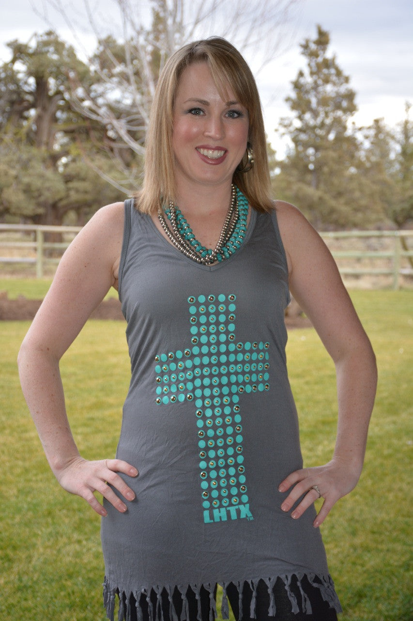 Turquoise Cross & Fringe Dress - Pistol Annie's Boutique
