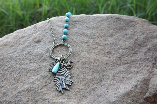 Turquoise Inspirational Ring w/ Indian Charm - Pistol Annie's Boutique