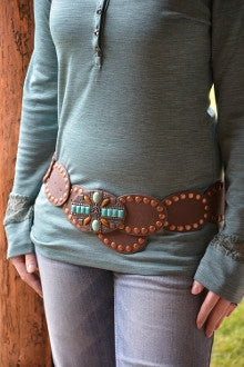 Turquoise Leather Concho Belt - Pistol Annie's Boutique