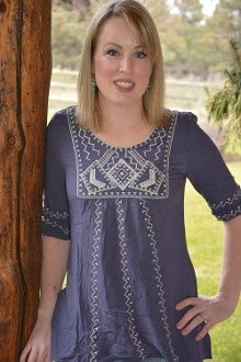 Navajo Embroidered Top in Navy - Pistol Annie's Boutique