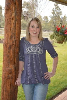 Navajo Embroidered Top in Navy - Pistol Annie's Boutique