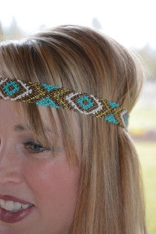 Turquoise & Gold Tribal Stretch Headband - Pistol Annie's Boutique