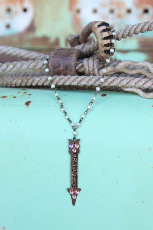 Pearl Chain Linked Fearless Stamped Arrow - Pistol Annie's Boutique