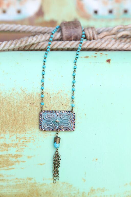 Turquoise Chain Linked w/ Aztec Stamped Pendant - Pistol Annie's Boutique