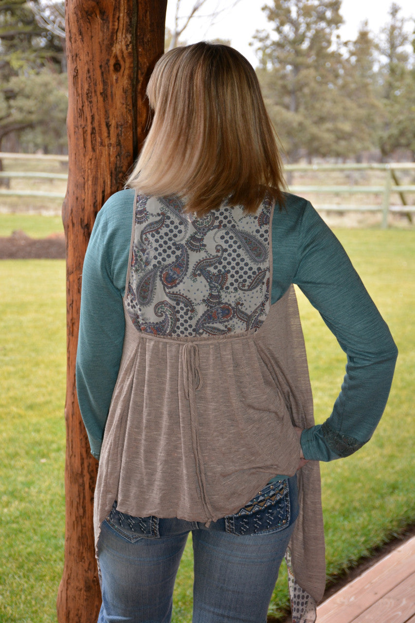 Paisley Print Sleeveless Cardigan - Pistol Annie's Boutique