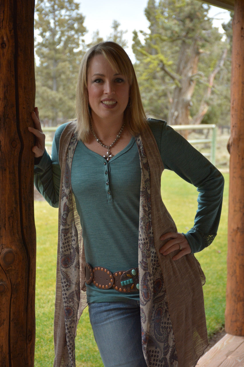 Paisley Print Sleeveless Cardigan - Pistol Annie's Boutique