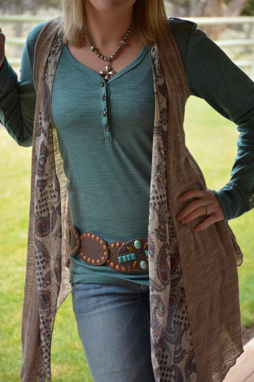 Paisley Print Sleeveless Cardigan - Pistol Annie's Boutique