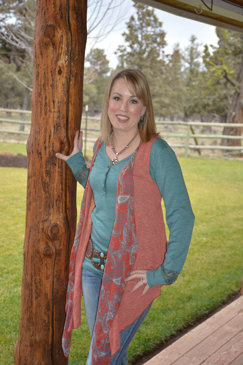 Paisley Print Sleeveless Cardigan - Pistol Annie's Boutique