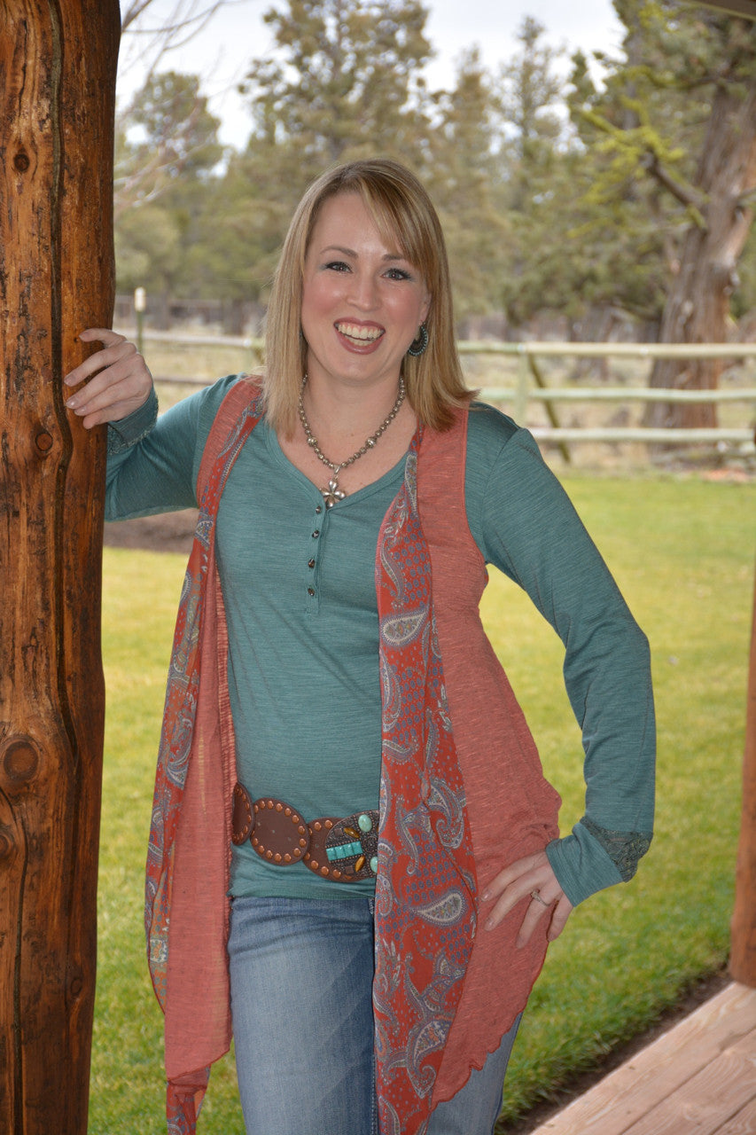 Paisley Print Sleeveless Cardigan - Pistol Annie's Boutique