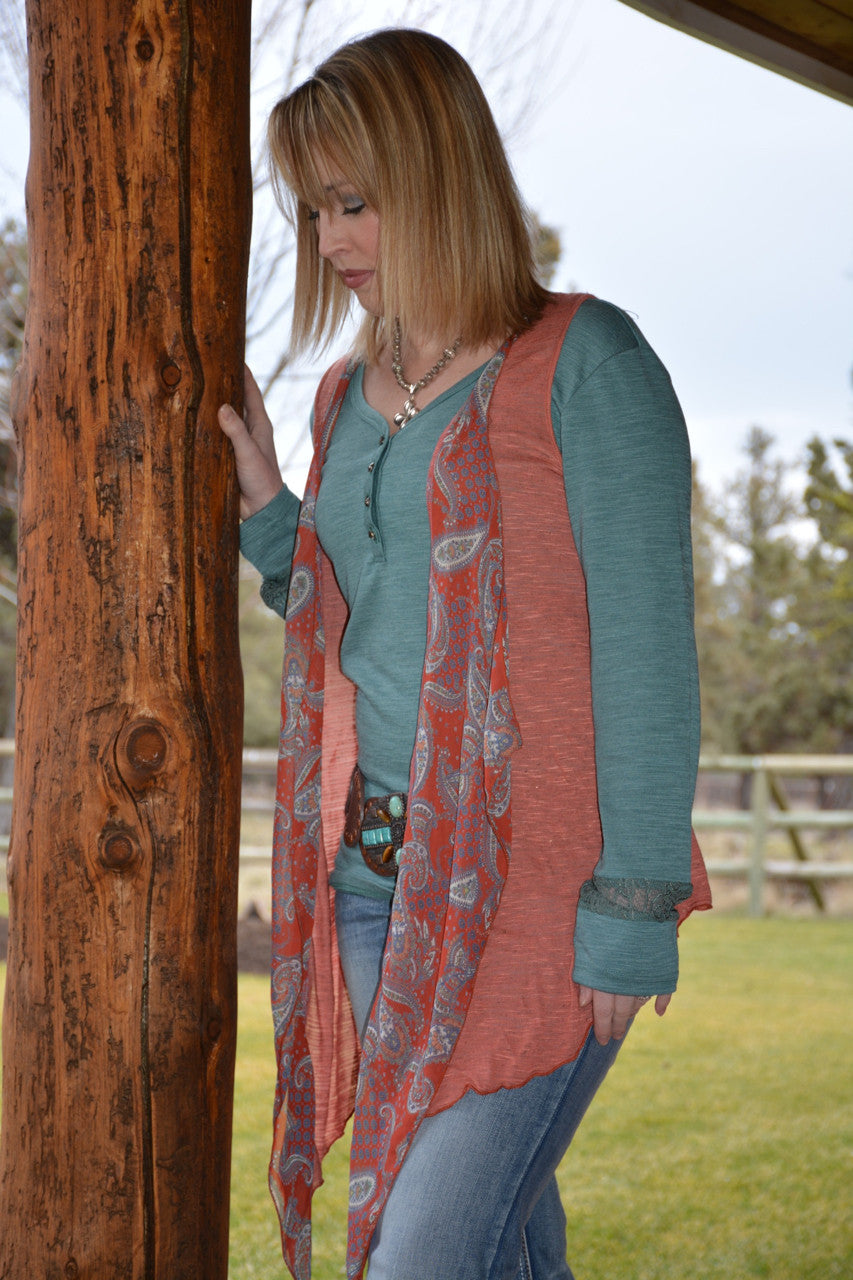 Paisley Print Sleeveless Cardigan - Pistol Annie's Boutique