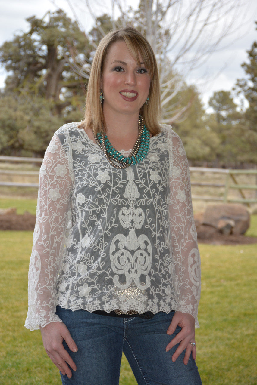 White Lace Floral Top - Pistol Annie's Boutique