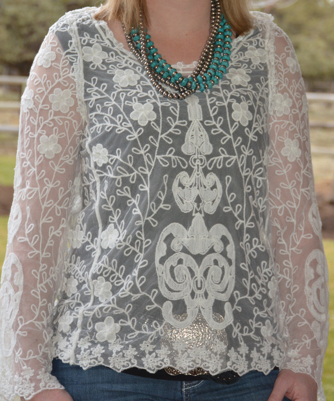 White Lace Floral Top - Pistol Annie's Boutique