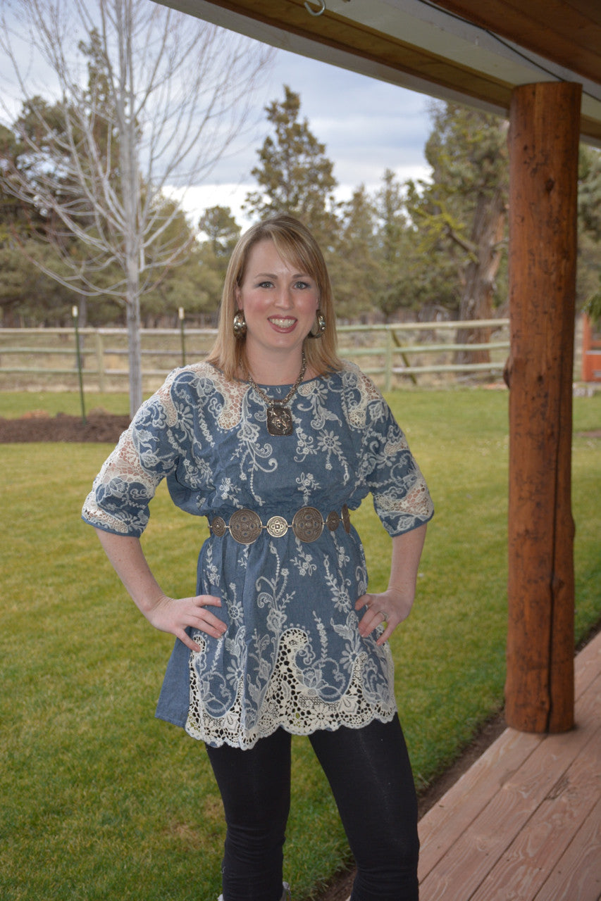 Denim & Diamonds Tunic - Pistol Annie's Boutique