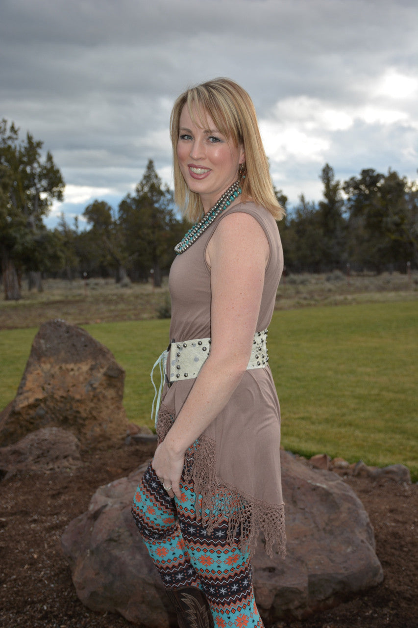 Mocha Fringe Tank - Pistol Annie's Boutique