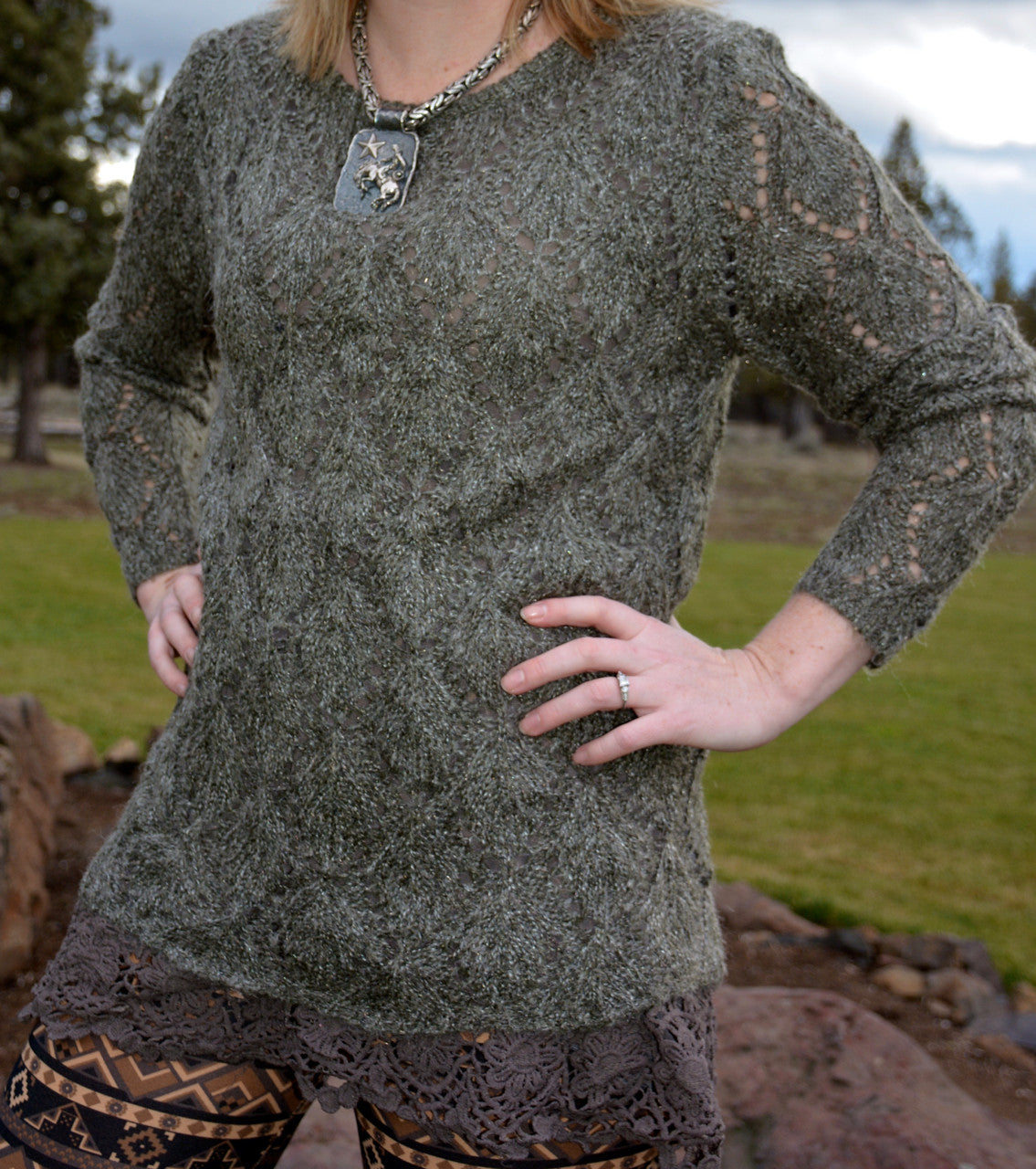 Orange Creek Charcoal & Olive Sweater - Pistol Annie's Boutique
