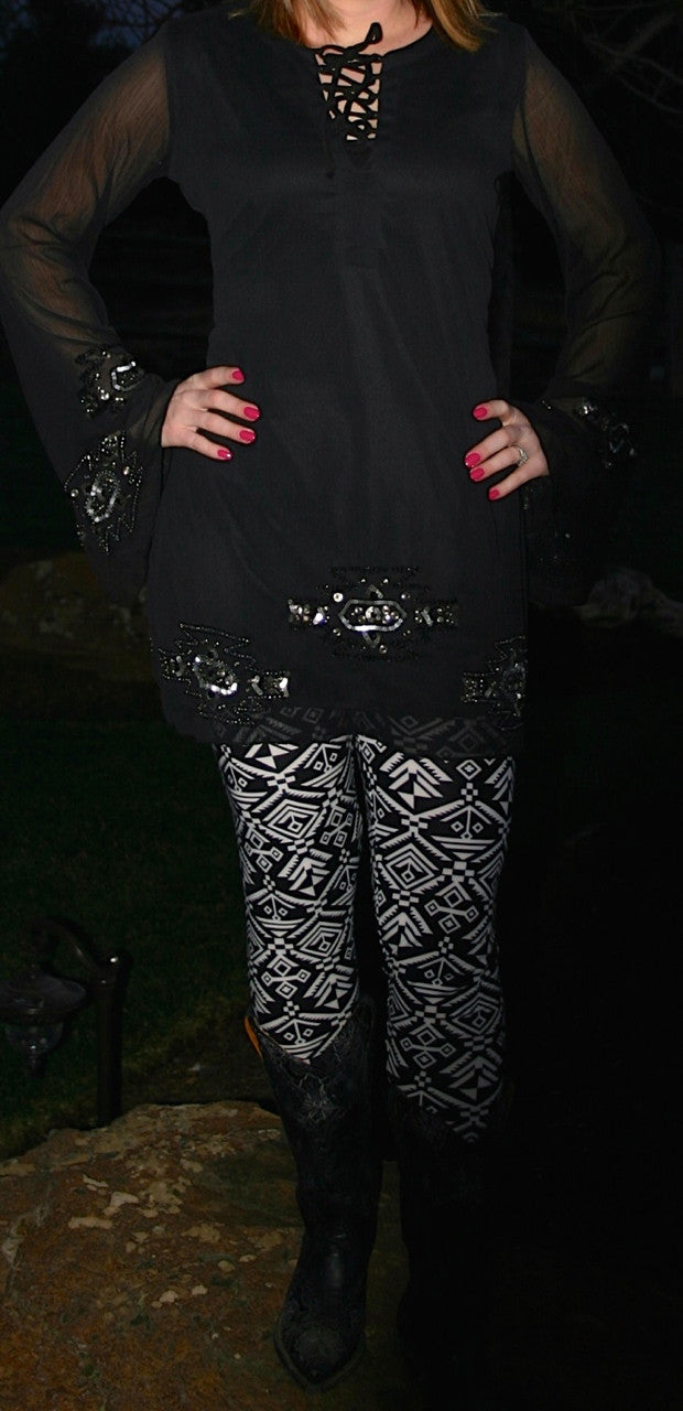Black & White Aztec Leggings - Pistol Annie's Boutique