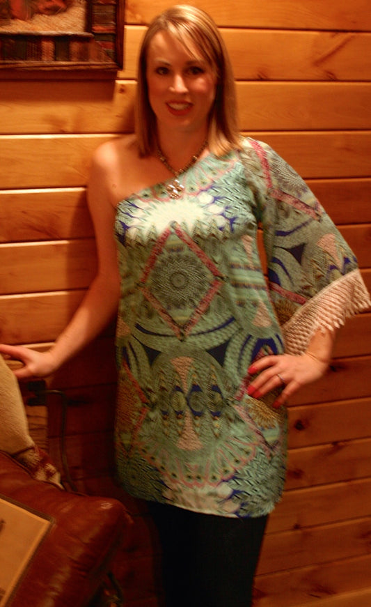 Sassy Peacock Mint of the Shoulder Dress - Pistol Annie's Boutique