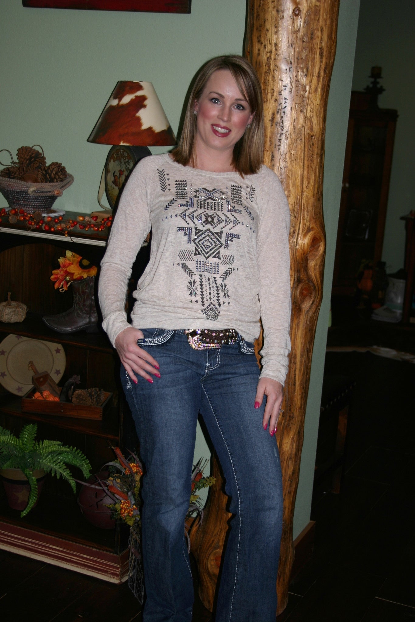 Aztec Rhinestone Top with Peek-a-boo Back - Pistol Annie's Boutique