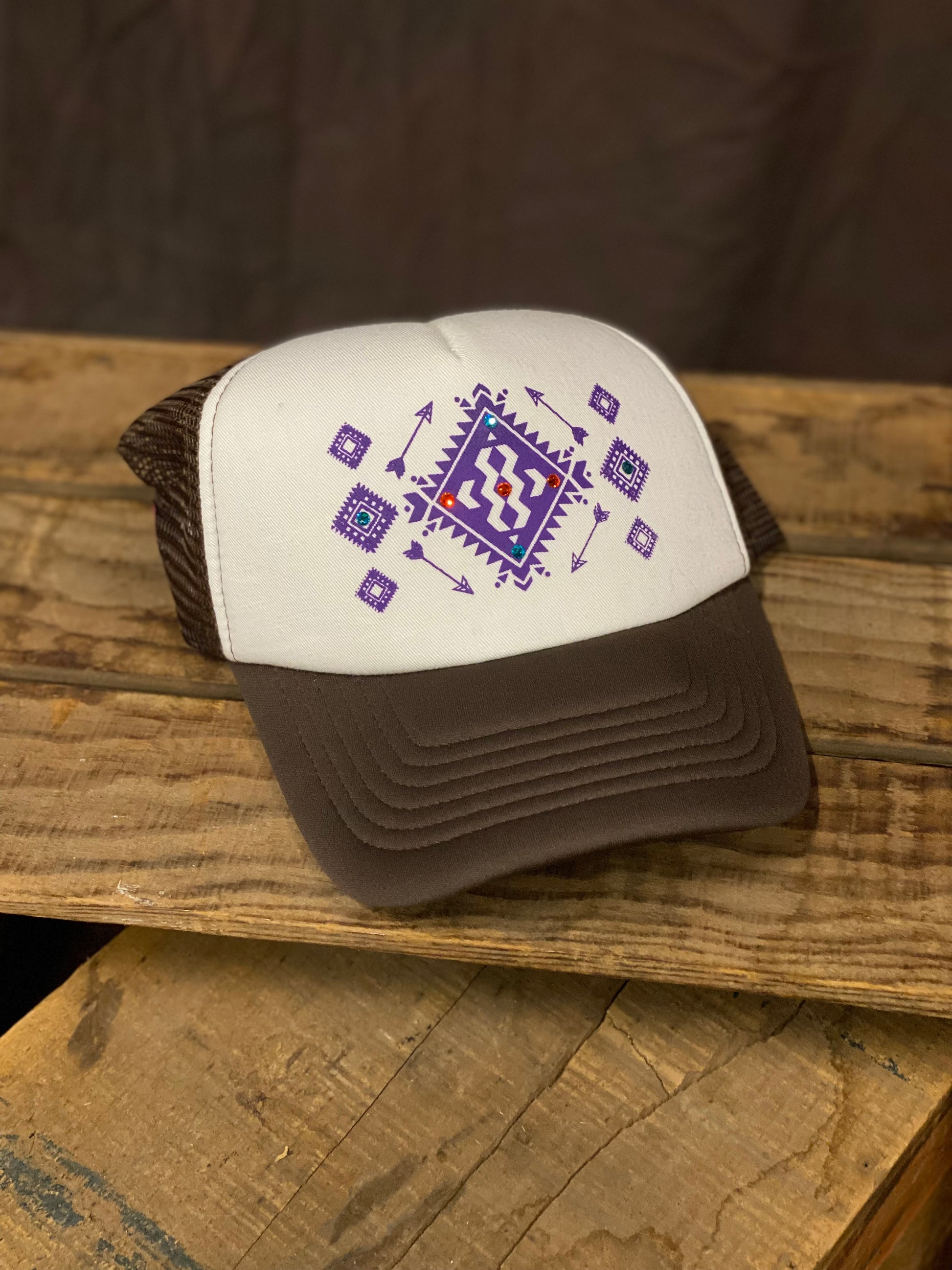 Brown Rhinestone Aztec Ball Cap - Pistol Annie's Boutique