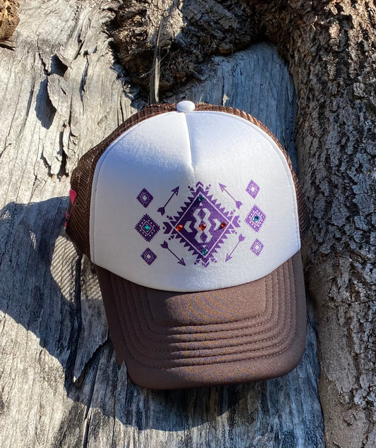 Brown Rhinestone Aztec Ball Cap - Pistol Annie's Boutique