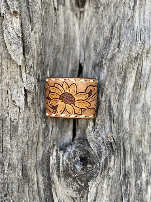 Tooled Leather Sunflower Cuff - Pistol Annie's Boutique
